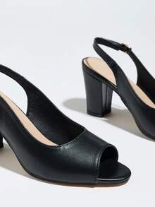 Giày cao gót hở mũi, gót dày, mũi tròn, quai mảnh, quai mắt cá chân cho nữ - màu đen - Xem 5