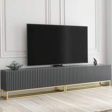 Ripple Duo TV Unit 200cm - Modern Fluted Design With Push To Open Doors - Dark Grey - View 6