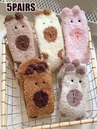 5켤레 겨울 걸 카툰 카피바라 양말, 걸 양말, 여름, 가을, 겨울에 적합한 모든 색상의 패셔너블하고 편안한 흰색 양말