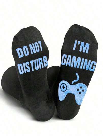 2Pair Of Men's Gift Socks, Floor Socks, Anti Slip Socks, Mid Tube Socks, With The Letters "I'm Gaming, Don't Disturb", Creative Gift Socks For Brother And Friend, For Gym, Fall