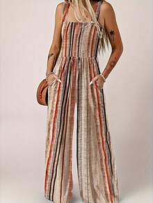 Comfortable Sleeveless Knit Jumpsuit, Wide Leg Design With Pockets, Spring/Summer - Dusty Pink - View 1