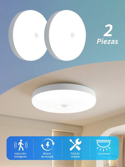 2 piezas Lámpara de techo(sensor de movimiento) 12 W/18W, LED luz interior para cocina, dormitorio, baño, pasillo,luz blanca de 6500 K