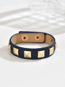 1 pieza Pulsera ajustable de mujer estilo punk, gótico oscuro y Y2K con remaches triangulares de PU, apta para uso diario - Azul marino 1202 - Ver 3