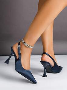 Bombas de tacón alto con punta puntiaguda y hebilla con strass para mujer - Azul Marino - Ver 6