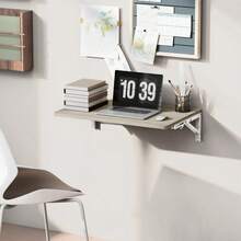 HOMCOM Folding Table, 60x40cm Folding Desk, Space Saving Floating Desk With Rounded Corners, For Home Office, Living Room, Bedroom, Kitchen, Oak