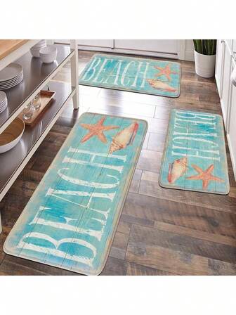 1pc Soft Plush Surface Area Rug, Fatigue Relief Mat, Ocean Series Design With Starfish And Seashell Pattern, Suitable For Room, Garden, Bathroom, Kitchen, Entryway, Hallway Decoration Home Bathroom Decor Floor Carpet Outdoor Rug Door Mat Fall Decor Bathroom Accessories Back To School Entryway Decor