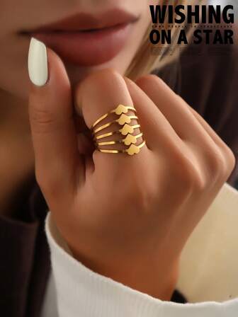 Fashionable Wide Vertical Stripe Gold Titanium Steel Ring, Minimalist Niche Design Sense, Versatile Knuckle Ring