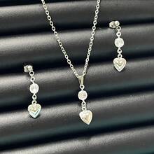 Women's Set: Earrings, Necklace, Cubic Zirconia, Crystal, And Heart, Stainless Steel Costume Jewelry - 銀色 - 查看 5