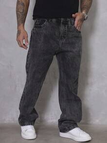 Men's Oversized Wide Leg Balloon Jeans Without Elastane - 煙灰色 - 查看 4