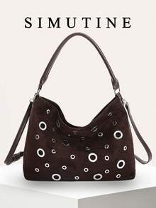 SIMUTINE 1pc New Niche Design Women's Handbag, Punk Rivet High-End Feeling Crossbody Bag, Commuting Versatile Minimalist Shoulder/Underarm Bag, PU Material, Adjustable Strap, Suitable For Daily Use, Shopping, Commuting, Work, University - Coffee - View 1