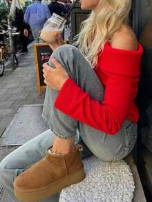 Women's Spring Valentine's Day Red Casual Cute Off-Shoulder Off-Shoulder Long Sleeve Sweater, Fall Clothes, Boho Chic, Going Out Tops Women - Red - View 10