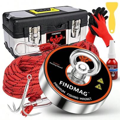 Magnet Fishing Kit Heavy Duty Magnets For Magnet Fishing 1000lbs Pulling Force Including A 20 Meter Rope A Carry Case Gloves A Grappling Hook A Yellow Scraper 3.54 Diameter