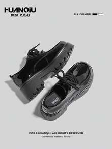 HUANQIU Thick Sole Loafers For Women, Black Leather Slip-On Shoes, Versatile & Elevated, British Style - Black - View 3