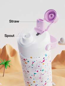 Meoky 18oz Stainless Steel Vacuum Insulated Water Bottle, Leak-Proof, With 2-In-1 Straw Lid, Keeps Drinks Hot/Cold For 24 Hours, Suitable For Gifts, Travel, Outdoor Activities, Sports And School - White Polka Dot Butterfly - View 6