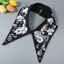 1 件奢华闪亮装饰可拆卸衣领，手工水钻，百搭经典复古设计，适合所有季节的女性 - 黑色-B - 查看 7