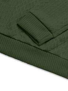 Men's Casual Fashion Half-Zip Jacquard Knit Henley Polo Shirt, Fashionable And Durable Vintage Style, Contrast Elbow Patch, Herringbone Pattern In Khaki, Suitable For Casual Office, Daily And Weekend Wear, Autumn/Winter - Green - View 9
