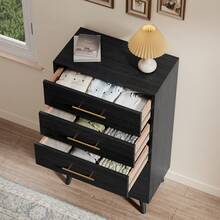 Asofer 5 Drawer Dresser, Wood Chest Of Drawers With Metal Frame,Anti-Dumping Design, Storage Cabinet For  Bedroom, Living Room - Black - View 3