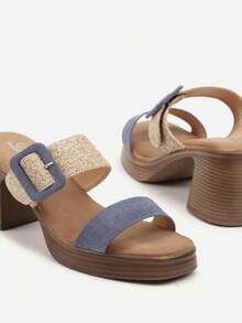 Women's Soft Texture Buckle Detail Platform Sandals - Casual Summer - Blue - View 6