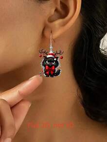 زوج من أقراط قلادة قطة سوداء الأبعاد، بتصميم إضاءة ملون وفيونكة، طباعة مزدوجة الجانب على أكريليك مسطح، أقراط كرتونية خفيفة للعيد المجيد، خالية من المواد المسببة للحساسية، هدية مثالية لعيد الميلاد وعيد الشكر والهالوين للبنات والنساء، إكسسوار أزياء جذاب لأي مناسبة