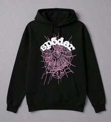 Male And Female NeutralMen's Cartoon Character Print Long Sleeve Casual Hooded Sweatshirt,Spider Web Print Hoodies Men Gothic Punk Long Sleeve Sweatshirts Pants Streetwear Autumn Casual Hop Loose Pullovers-Tailoring Suitable Men Suitable Autumn And Winter OrnamentalWarm And Comfortable - 黑色 - 查看 6