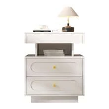 Bedside Table/Nightstand With LED Lighting, Night Chest With 2 Drawers, 1 Open Storage Compartment, White, W50/D40/H60 Cm - White - View 7
