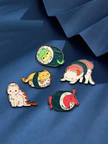 1/5件装日式卡通可爱寿司饭团珐琅胸针，个性化创意食物别针，可别在衣服、包包上，学生礼物 - 彩色 - 查看 6