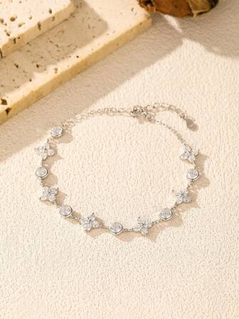  Pulsera de plata de ley 925 MODIAN con colgante redondo de circonita cúbica transparente brillante, pulsera apilable de moda para mujer, joyería fina