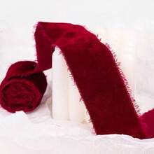 1Roll Christmas Silk Velvet RibbonDIY Cake Gift Decoration Wedding Invitation Bracelet Flower Hand Teared Velvet Ribbon, Vintage Velvet Wrapping Ribbon Raw Edge Fringe Ribbon For Bow Wreath Wrapping Floral Bouquets(Wine Red/Green) - Multicolor - View 11