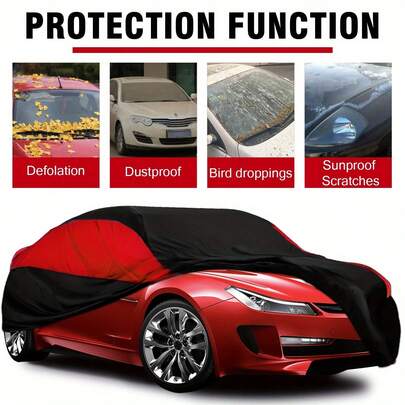 Black & Red XXL Universal Sedan Full Car Cover: Shields Against UV, Dust, Rain, And ‌Is Perfect For Snowy Days‌; Crafted From Durable Material