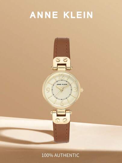 Anne Klein Women's Brown Leather Strap Watch With Champagne Dial Wrist Quartz Analog Watch For Ladies Elegant Chic Gift Waterproof Watch,10/9442CHHY
