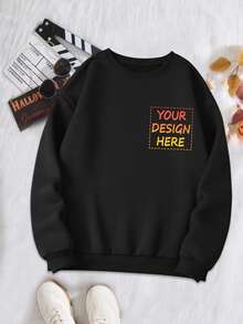 Customized Women's Crew Neck Sweatshirts, Add Your Photo/Design, Customized Fleece Sweatshirts, Original Customization, Customized Christmas Sweatshirts, Customized Christmas-Themed Sweatshirts, Personalized And Unique Sweatshirts, Customized Autumn/Winter Sweatshirts, Custom-Designed Personalized Printed Pullovers. - Black - View 2