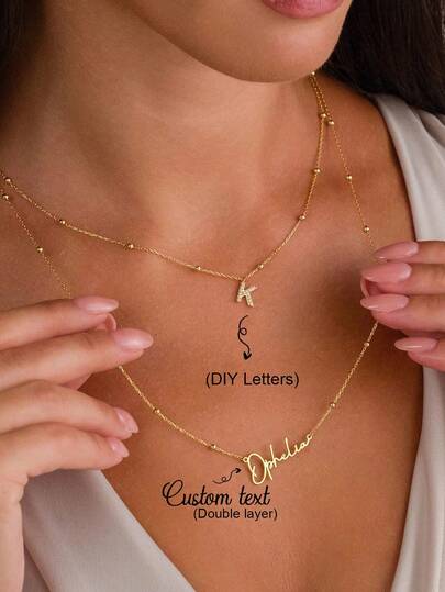 Personalized Double-Layered Sparkling Name Necklace, A Christmas Gift For Mom, A Valentine's Day Gift For Your Loved One, A Commemorative Jewelry Gift For Family Members.
