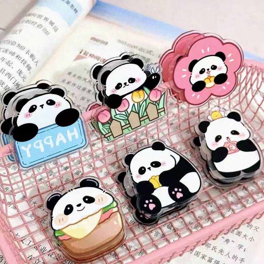 1 cái/3 cái/6 cái Kẹp hai mặt hình gấu trúc bằng acrylic, Kẹp ghi nhớ hoạt hình dễ thương, Kẹp niêm phong đồ ăn nhẹ chất lượng cao, Kẹp tin nhắn, Kẹp ảnh, Quà tặng trang trí, Kẹp văn phòng phẩm, Kẹp biên lai