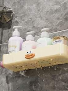 1个壁挂式浴室收纳盒，免钻孔，浴室整理架，可放置梳子、洗面奶、沐浴露等，带排水孔