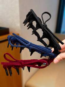 2pcs Toothed Headband Set - Multi-Color (Wine Red/Blue/Black), Vintage-Inspired Design, Toothed Structure For Secure & Non-Slip Wear, Bow Accent For Sweet Touch, Suitable For Daily, Commute, Date Outfits, Practical & Stylish Hair Accessory For Retro & Cute Hairstyles ,Hair Band ,Diadema ,Hair Hoop - Multicolor - View 5