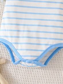 3件套新生儿可爱兔子印花户外休闲连体衣，短袖夏季连体衣 - 淺藍色 - 查看 8