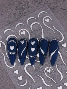 2PCS Bronzing Silver Gold Line Heart Nail Stickers 3D Swirl Strips French Styles Nail Art Decals Simples Self-Adhesive Manicure Sliders DIY Decoration Valentine's Days Nail Supplies For Women Girl - 金色+銀色 - 查看 6