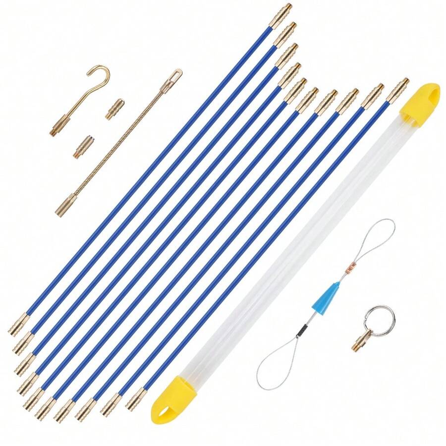 10pcs 4mm Diameter, 33/45/45.7cm Length Blue Fiberglass Fish Tape, Used For Pulling Wires Through Walls, Attics, Crawl Spaces, Basements And Ceilings