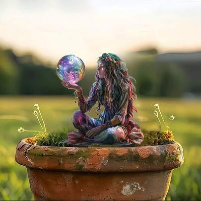 Enchanted Garden Fairy With Magic Crystal Ball - Bohemian Style Outdoor Statue, Perfect For Thanksgiving & Anniversary Gifts, Durable Plastic, Ideal For Potted Plants & Ground Decor