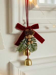 2个天鹅绒蝴蝶结松果铃铛吊坠，适用于装饰门把手、客厅挂饰、圣诞树、圣诞装饰、冬季房间装饰 - 彩色 - 查看 9