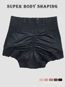1pc Plus Size Women High Waist Compression Shaping Shorts Black Spring Sports Fall - Black - View 4