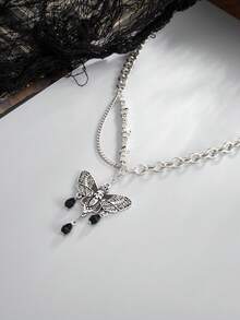 1 pieza Collar de cadena cruzada con cabeza de calavera de cristal bohemio con borla, joyería elegante y versátil como regalo para uso diario, festivales y fiestas