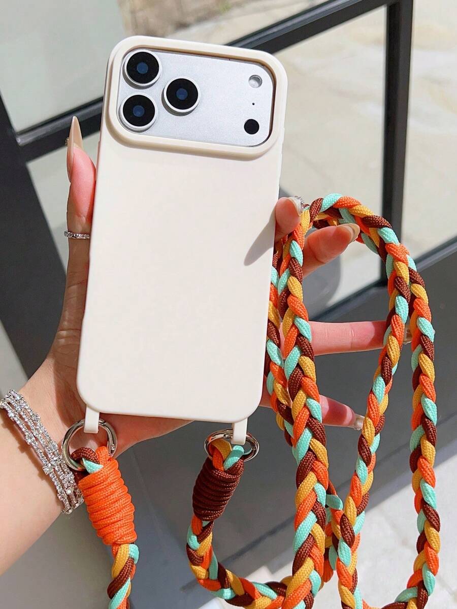 Shockproof Phone Case With Lanyard Strap Compatible With IPhone 18 Pro Max 18 Pro 17 Pro Max 17 Pro 16 15 Pro Max 14 13 Pro 12 11 Candy Color Crossbody Neck Hanging Woven Rope Soft Solid Color Back Cover