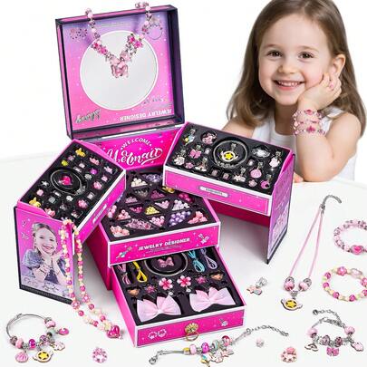 NewBandMo Charm Bracelet Making Kit For Girls Ages 3 To 12, DIY Jewelry Making Kit & Craft Set With Beads, Charms & Necklace Kit Birthday Christmas Gift For Kids 3-6 7 8 Years Old Girl