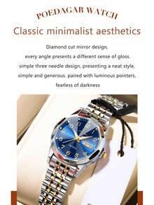 POEDAGAR 1件女士优雅不锈钢蓝色石英腕表，防水，夜光，双日期显示，奢华女士腕表，适合日常佩戴，是送给女性的绝佳礼物。 - 彩色 - 查看 4