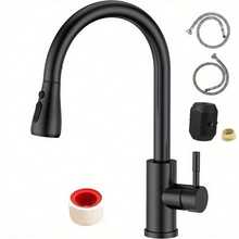 Modern Single Lever Kitchen Mixer - 360° Rotation Pull Out Spray Tap - Black - View 9