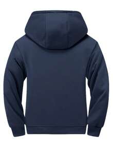 1 件男士保暖内衬加厚连帽夹克，休闲羊羔绒内衬保暖夹克 - 藏蓝色 - 查看 2