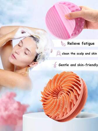 1pc Soft Silicone Handheld Double-Sided Massage Hair And Body Wash Brush, Skin-Friendly Shampoo Comb, Comfortable Head Wash, Suitable For Family Bathroom, Decoration