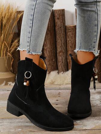New Fashion Short Boots For Women, Autumn/Winter, Versatile Ladies Slip-On Black Ankle Boots, Casual Shoes Size 36-44