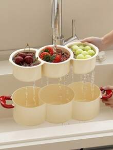 Creative Double-Layer Fruit Tray, Drain Basket, Detachable, Washable, Kitchen, Home Living Room, Coffee Table, Fruit Tray Basket, Basin, Vegetable Preparation Plate - Multicolor - View 2